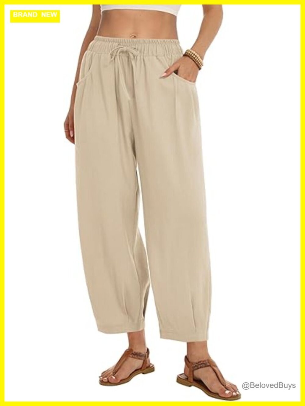 Linen Wide Leg Palazzo Pants with Pockets Drawstring Ankle Length